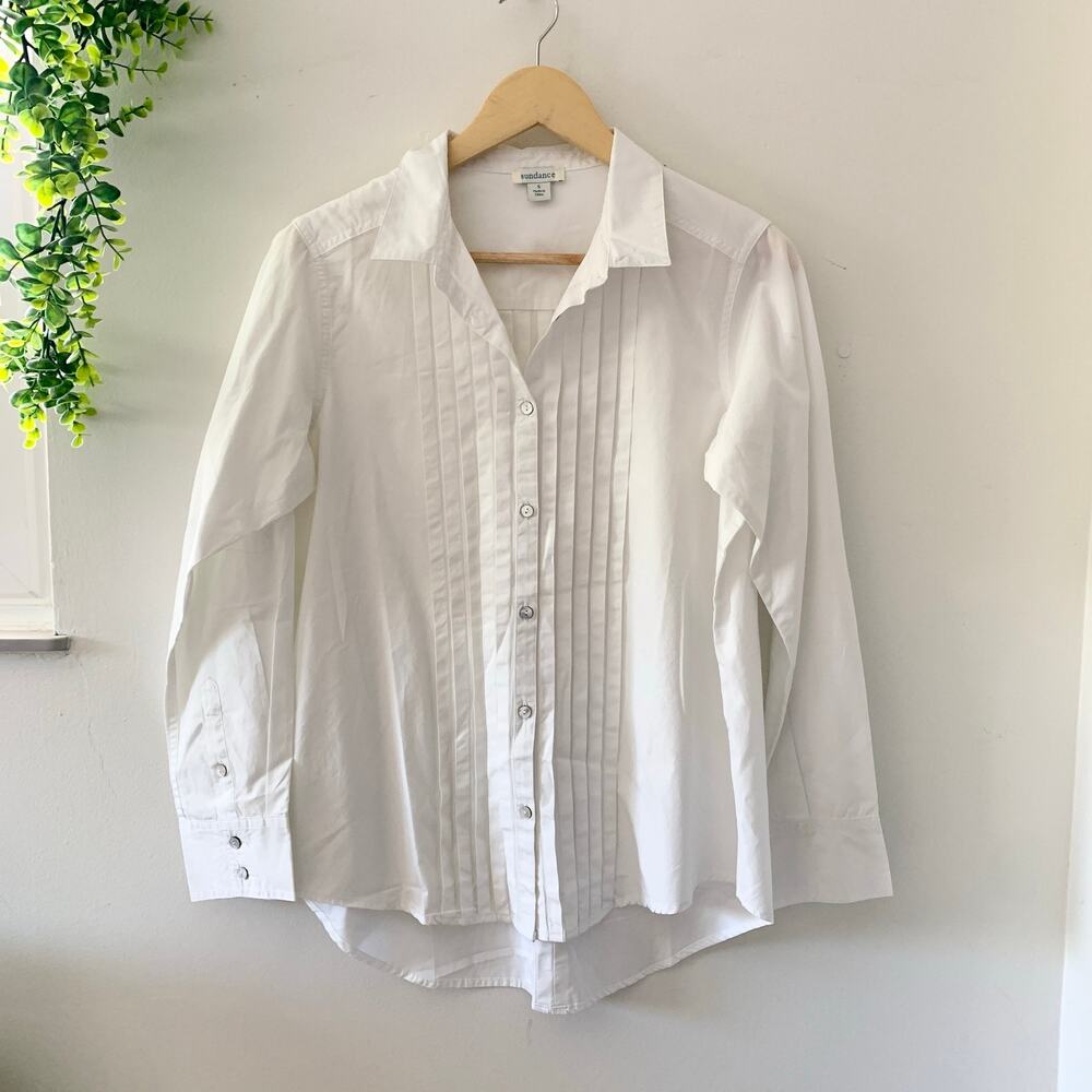 Sundance Pintucked Button Down Tuxedo Pleated White Shirt